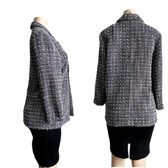 $128‼️Nanette Lepore Black White Tweed Open Front Blazer Classic Career Relaxed - Picture 9 of 11